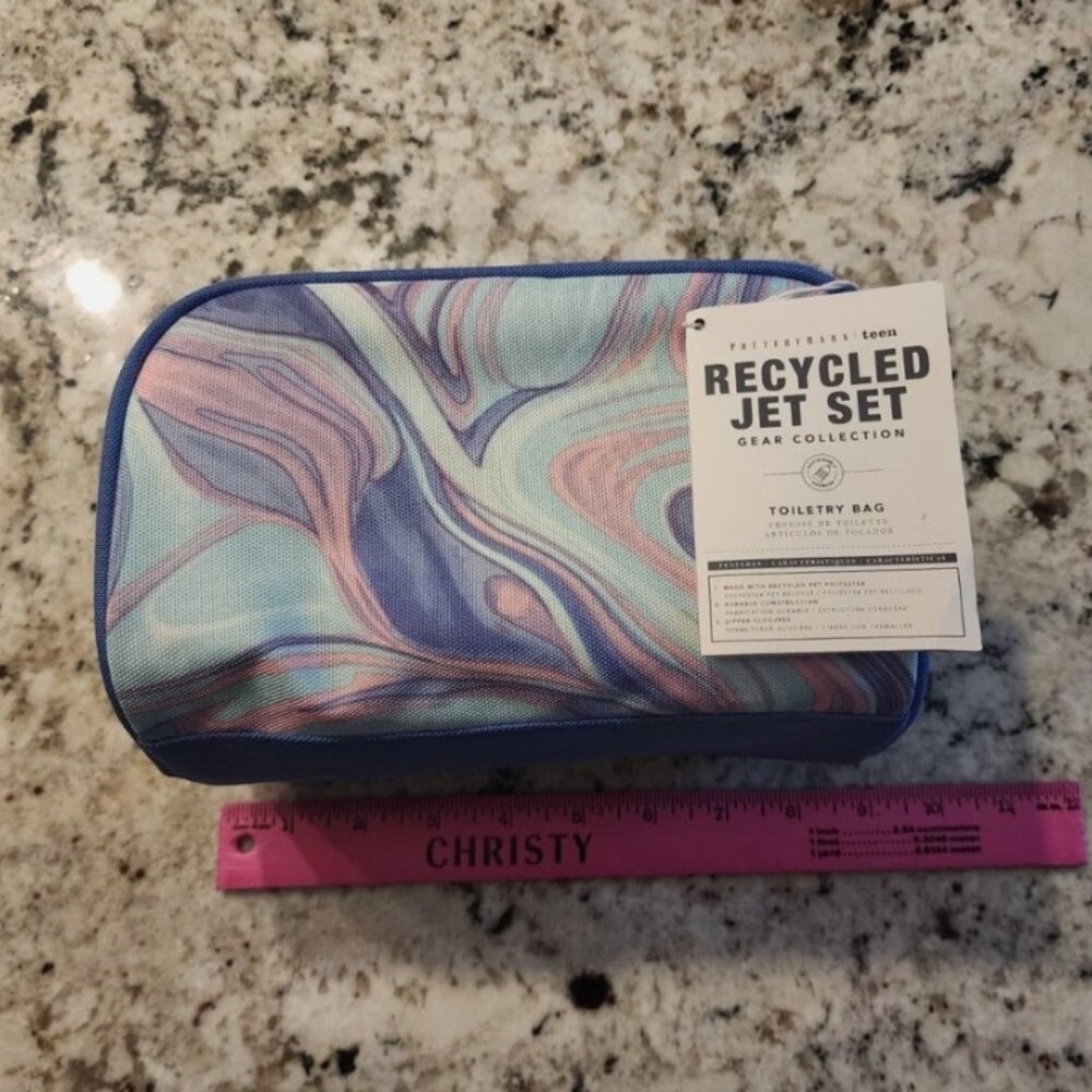 Pottery Barn Teen Recycled Jet Set Toiletry Bag Marble Swirl Cosmetic Case NWT